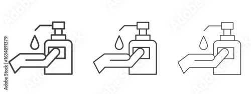 Hand wash icon in line art doodle style. Editable stroke outline sign, eps 10