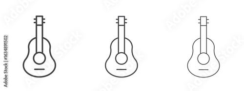 Guitar icon in line art doodle style. Editable stroke outline sign, eps 10