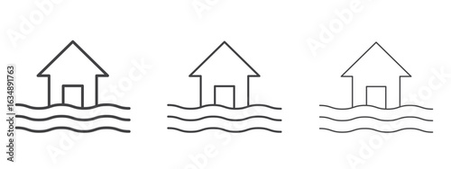 Flood icon in line art doodle style. Editable stroke outline sign, eps 10