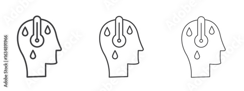 Fever icon in line art doodle style. Editable stroke outline sign, eps 10