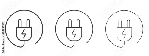 Electric plug icon in line art doodle style. Editable stroke outline sign, eps 10