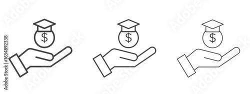 Education cost icon in line art doodle style. Editable stroke outline sign, eps 10