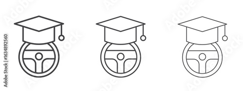 Driving school icon in line art doodle style. Editable stroke outline sign, eps 10