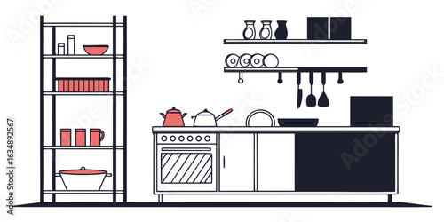 Modern minimalist line art kitchen design featuring sleek appliances and contemporary cabinetry for a chic culinary space
