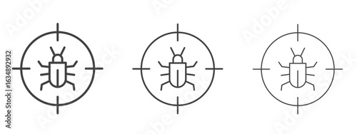 Debug icon in line art doodle style. Editable stroke outline sign, eps 10