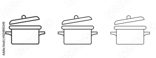 Cooking pot icon in line art doodle style. Editable stroke outline sign, eps 10