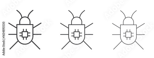Computer bug icon in line art doodle style. Editable stroke outline sign, eps 10
