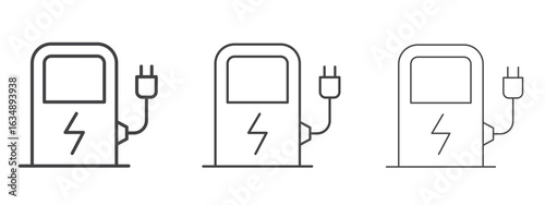 Charging station icon in line art doodle style. Editable stroke outline sign, eps 10