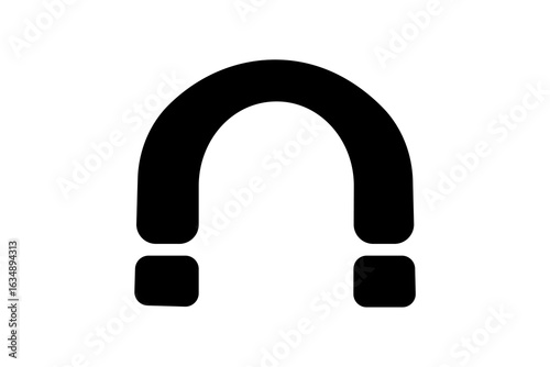 The image shows a simple, black-and-white icon of a horseshoe magnet. The magnet is a solid, filled U-shape with a curved top and two rectangular ends.
