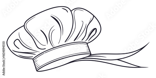 A minimalist single line drawing of a classic chef hat or cap perfect for culinary branding and restaurant menus presented in a clean and modern illustration style