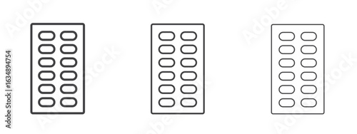 Blister drug pack icon in line art doodle style. Editable stroke outline sign, eps 10