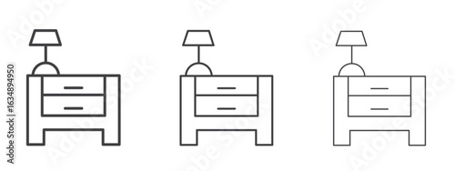 Bedside table icon in line art doodle style. Editable stroke outline sign, eps 10