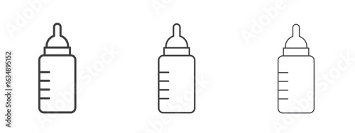 Baby milk bottle icon in line art doodle style. Editable stroke outline sign, eps 10