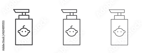 Baby shampoo icon in line art doodle style. Editable stroke outline sign, eps 10