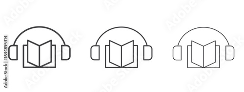 Audio book icon in line art doodle style. Editable stroke outline sign, eps 10