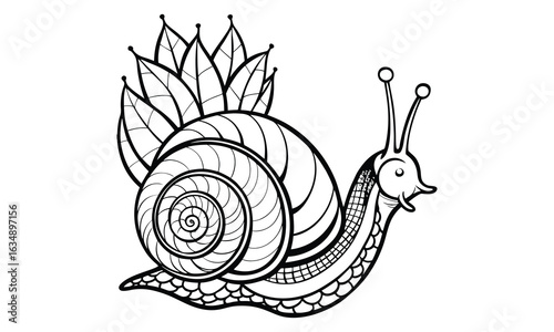 Snail t shirt design silhouette and vector line art, Detailed Line Art for Relaxation and Stress Relief, Ideal for Adult Coloring Books or Printable Art Therapy Projects