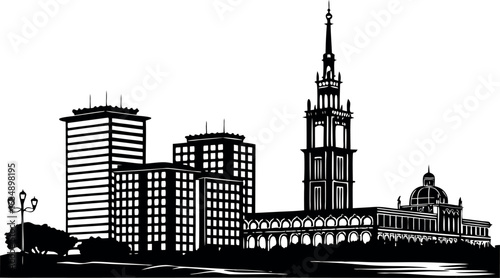 Warsaw skyline silhouette isolated on white background with buildings.eps