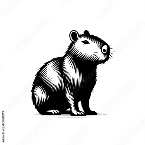 Stylized Black and White Capybara Illustration.