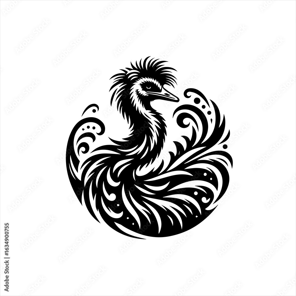Fototapeta premium Stylized Black Emu Bird Tribal Design.