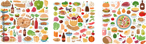 Diverse Culinary Collection Food and Drink Assortment.