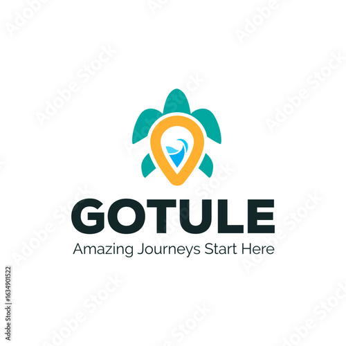 Turtle pin travel logo, Turtle point location mark logo design
