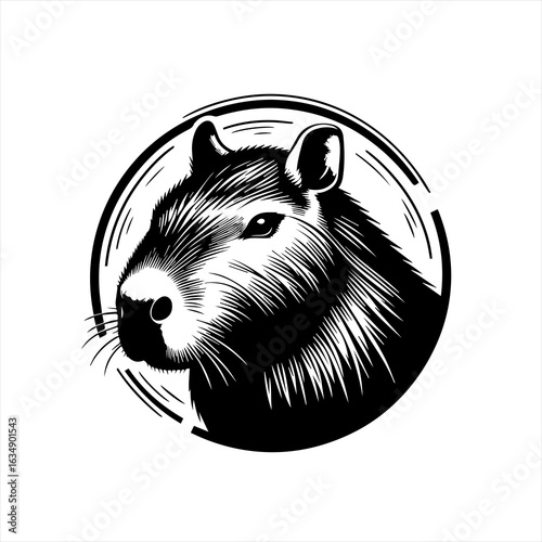 Stylized Capybara Head in Circular Frame.