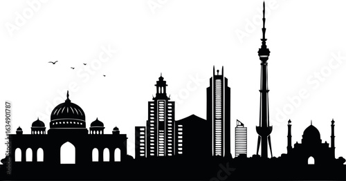Black silhouette of tashkent city skyline isolated on white background.eps