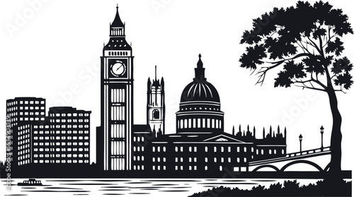 London skyline silhouette isolated on white background with famous landmarks.eps