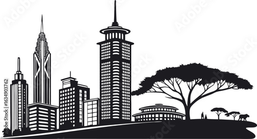 Nairobi city skyline with acacia tree isolated on white background.eps