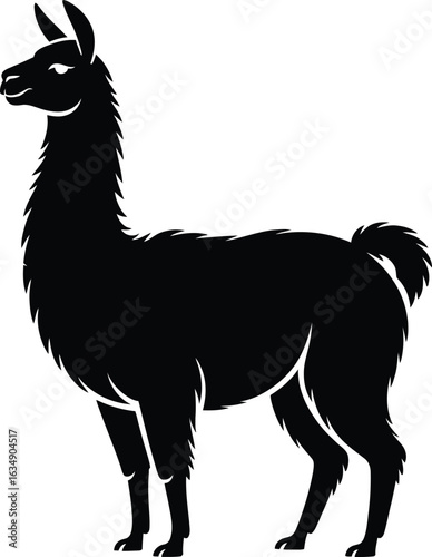 Black Silhouette of a Llama Standing Side View Illustration
