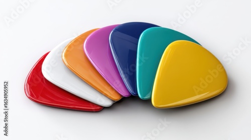 Colorful set of guitar picks isolated on white background, top view for music gear shop catalog 