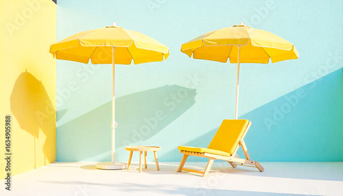 beach chairs and umbrella on the beach background