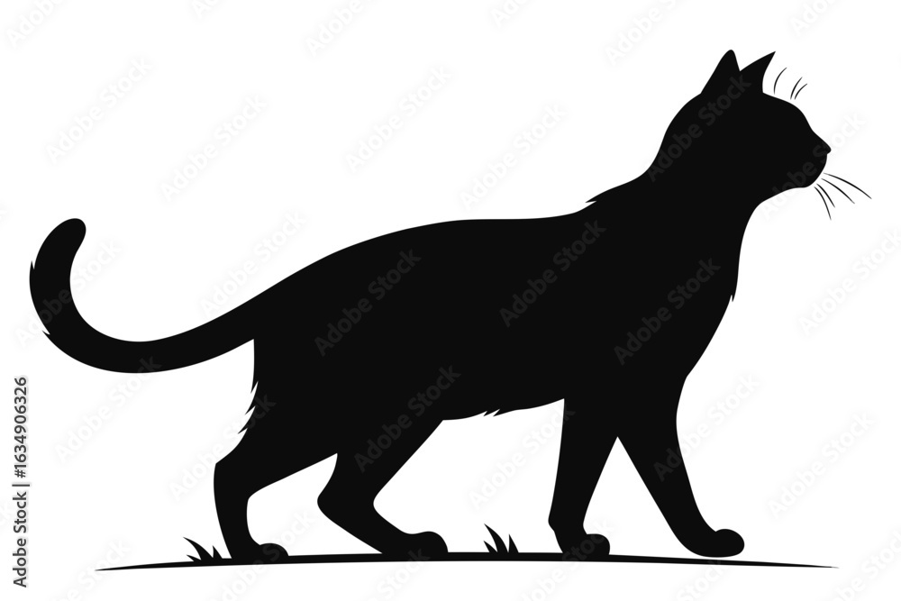 Obraz premium Stylish cat silhouette vector illustration on plain white background, ideal for pet logos, minimal art, and design projects 