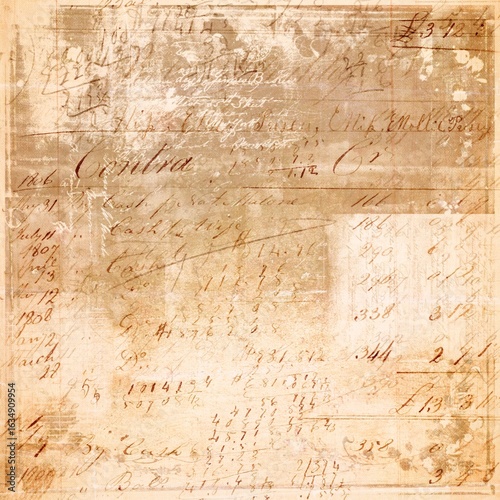 Antique Ledger Page Collage with Faded 19th Century Cursive Handwriting