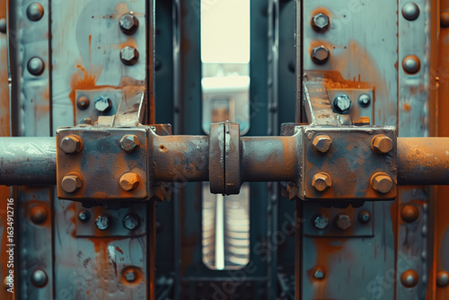 Wallpaper Mural Industrial look at the space between two train cars showing connection detail Torontodigital.ca