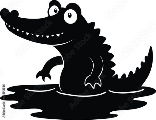 Vector black cartoon crocodile illustration