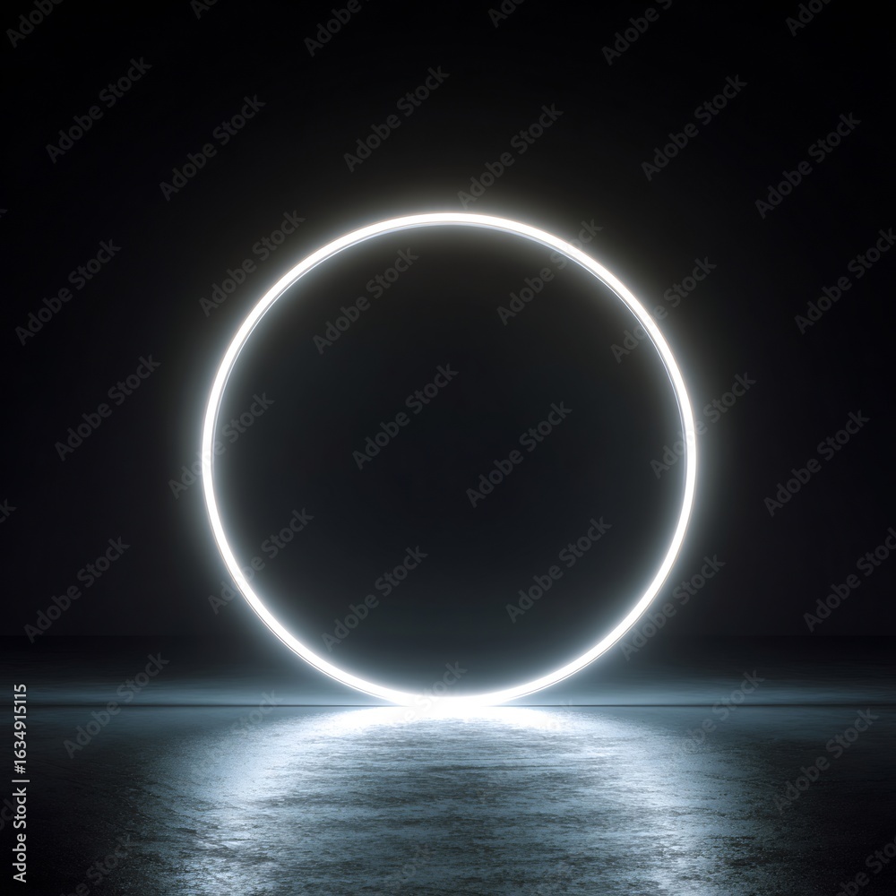 Obraz premium Illuminated circular shape with reflections in a minimalist, modern composition