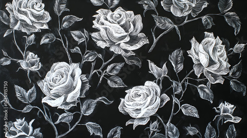 White Roses on Black Background