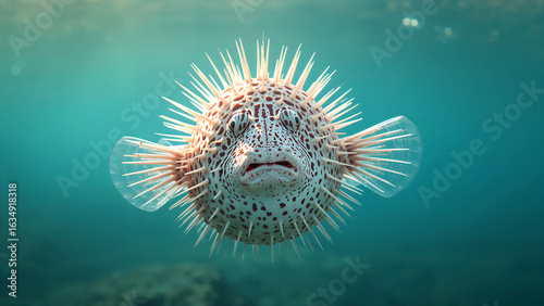 A puffer fosh potrait image in under water