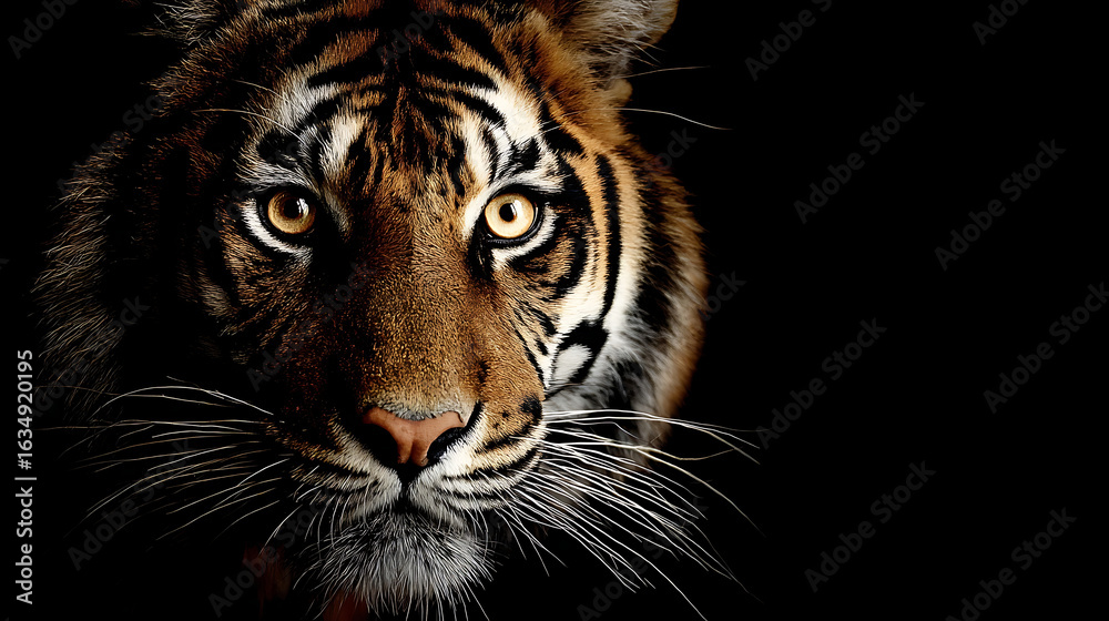 Naklejka premium Intense gaze of a majestic tiger with striking orange and black fur feline big cat