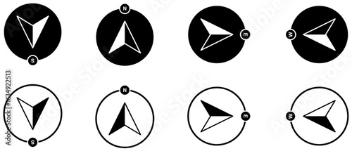 Compass icons on white background with noth, south, east, west symbol. Vector illustration.