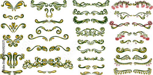 A collection of vintage style hand drawn botanical decorative elements. Elegant swirls, scrolls and floral patterns. Perfect for invitations, labels, packaging and holiday decoration.
