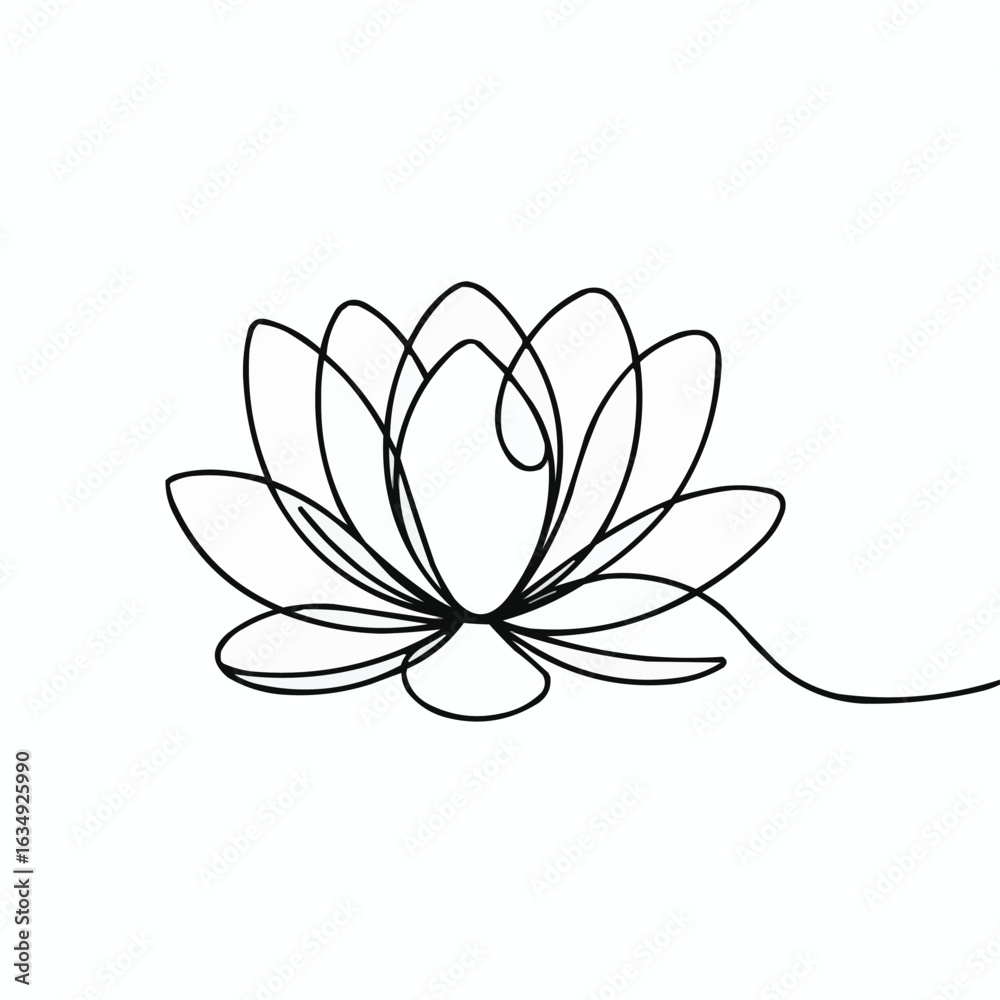 Fototapeta premium Lotus Flower Line Drawing in Minimalist Style 