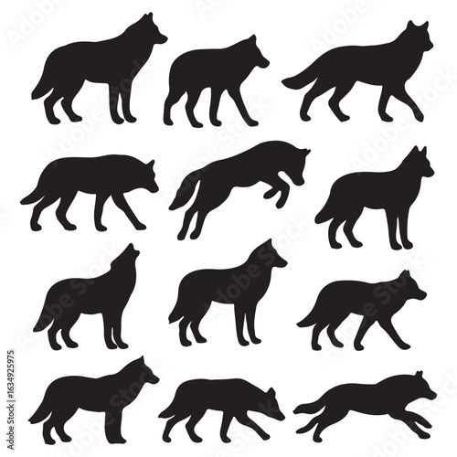 Wolf Silhouettes Vector Set – Wild Animal Poses Collection for Design

