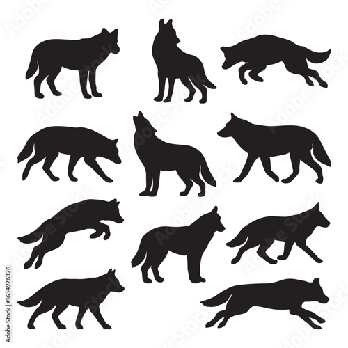 Wolf Silhouettes Vector Set – Wild Animal Poses Collection for Design

