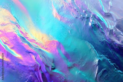 Colorful abstract texture with vibrant hues reflecting light in mesmerizing patterns and gradients on a smooth surface during daylight