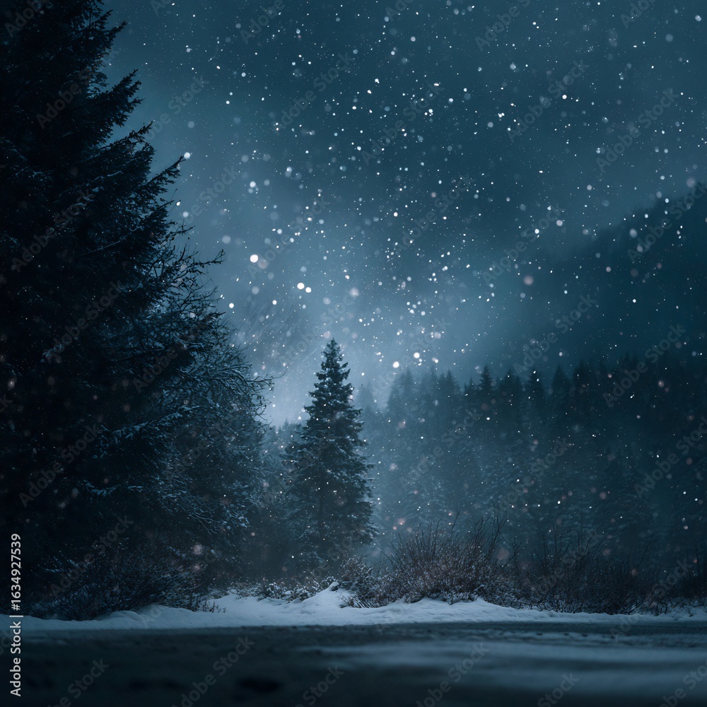 Fototapeta premium Enchanting winter landscape captures the serene beauty of a snow-covered forest scene