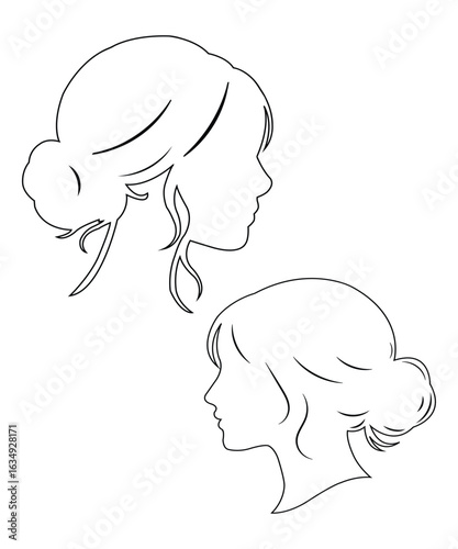 Minimalist Line Art of Woman’s Hair Bun Side Profile.