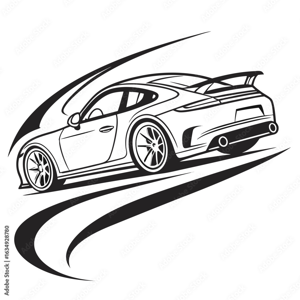 Fototapeta premium black outline Race car symbol logo template, stylized vector 