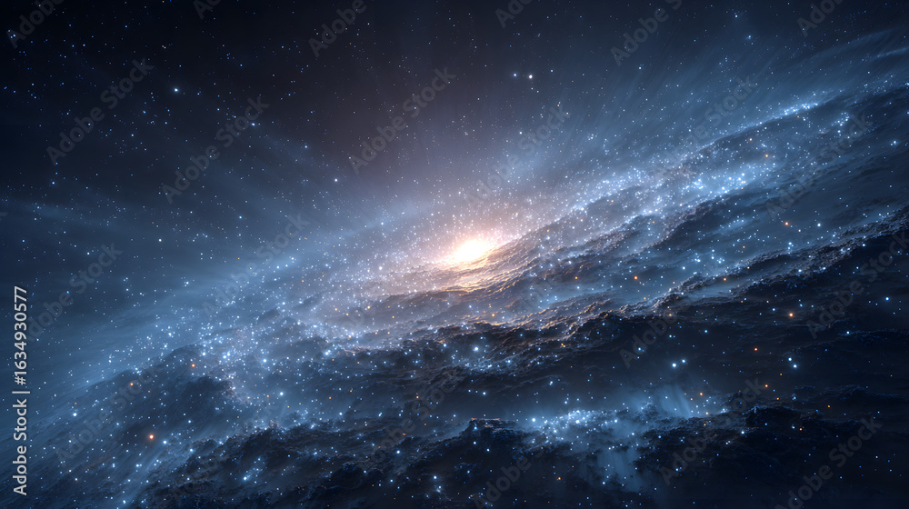 Fototapeta premium Cosmic Starfield with Faint Blue Galaxy Glow – Generative AI